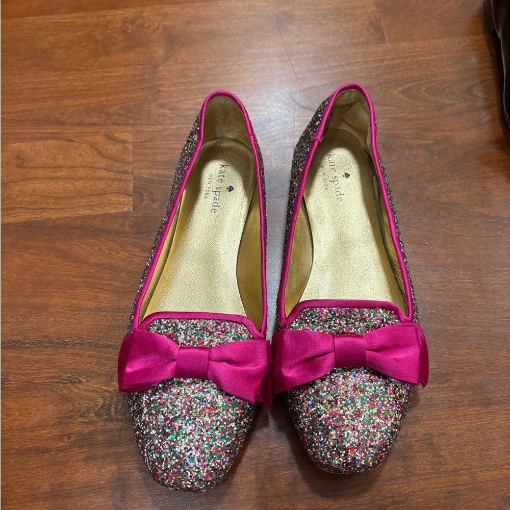 Kate Spade Pink Glitter Bow Ballet Flats